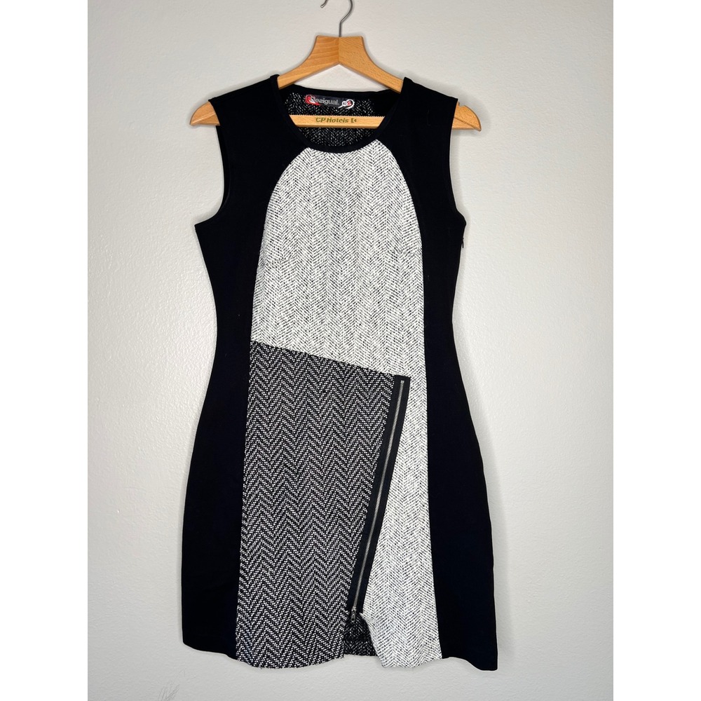 Desigual Oceano Black White patchwork Colorblock Zipper Shift Dress 40 US 8-10